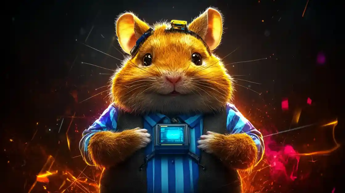 A cute and tech-savvy hamster character wearing a vest and a headset, representing the playful and innovative spirit of kkbd.